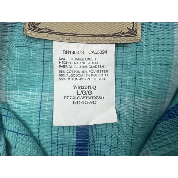 Wrangler Shirt Mens Large Turquoise Plaid Checkered Rodeo Pearl Snap (250503) - Picture 4 of 5